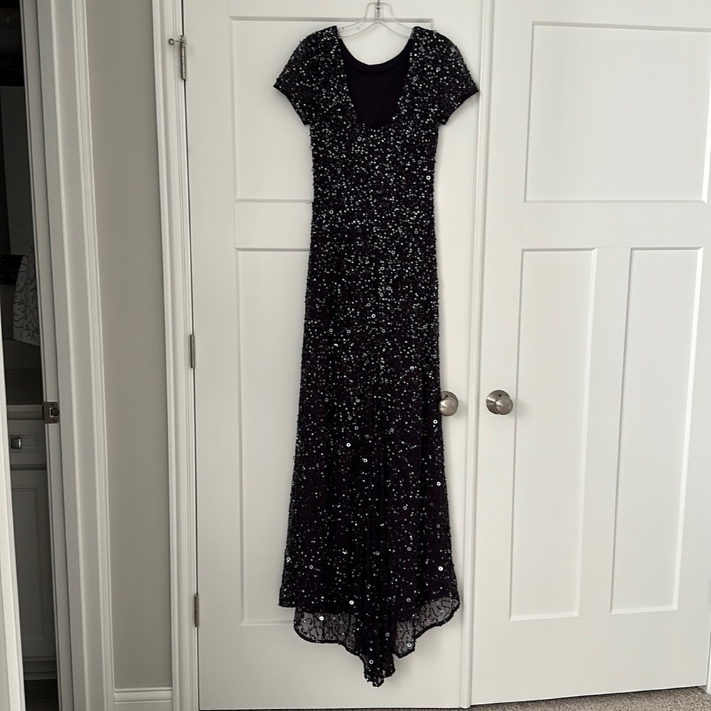 Adrianna Papell eggplant sequin long evening gown size 8 worn only twice!!